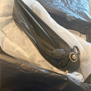 Versace Black Patent Bow Flats